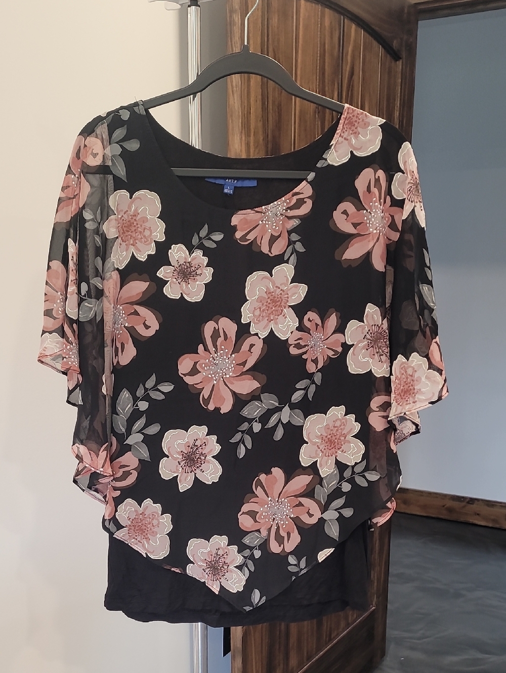 Apt. 9 Black Blouse with Pink Floral Overlay